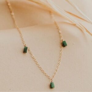 Hello Adorn Moss Gemma Trio Necklace - Green - 14k Gold Fill